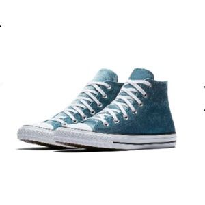 Converse Chuck Taylor All Star sneakers. High top velour aqua blue.
